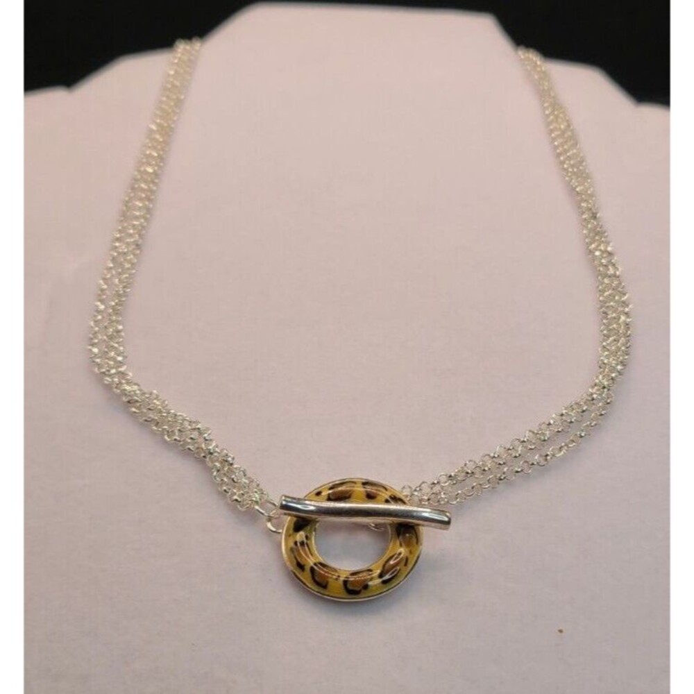 David Sigal Sterling Silver Leopard Print Enamel Pendant Necklace 18"